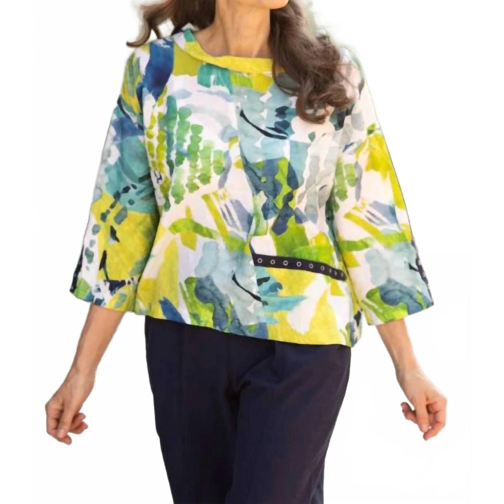 New Olivia By Habitat Crinkle Abstract Print Artist Top In Lime